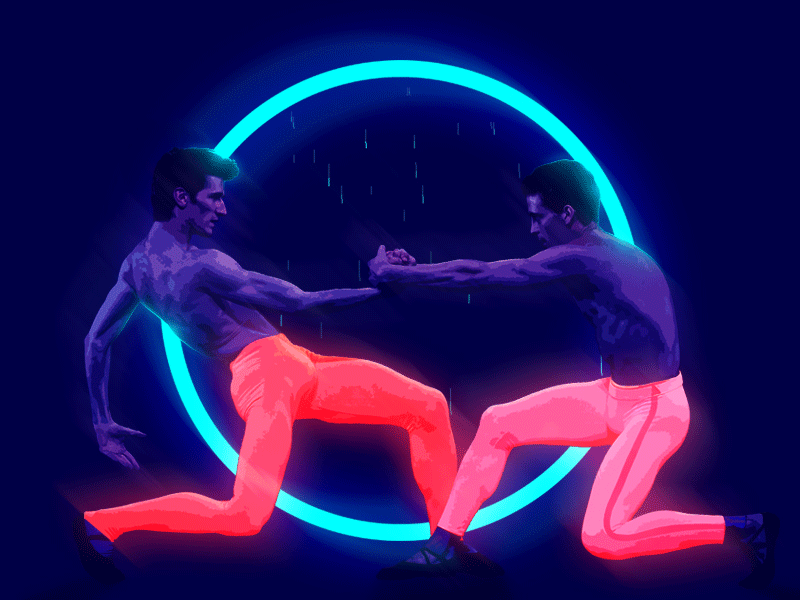 Rain On Us. animation ballet couple dance design fitness gay lgbt love is love love wins lovers men neon pride pride month queer rain retro retrowave vaporwave