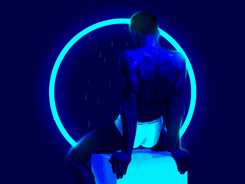 Rain On Me. aesthetic aesthetics animation blue boy clean gay gif graphic design lgbt model mood motion neon queer rain retro vaporwave vibe vibes