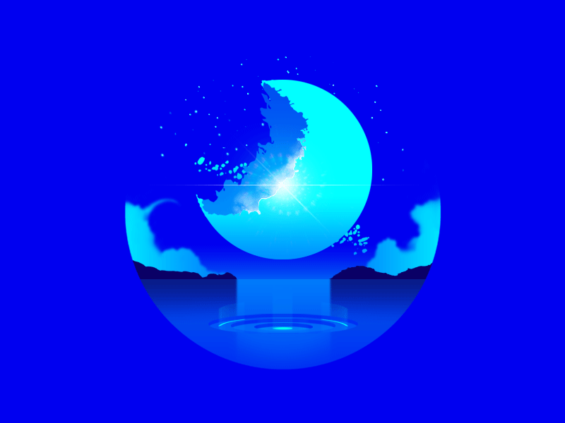 R E S P A R K 2d animation blue clean design gif graphic design illustration landscape light minimal moon motion nature neon photoshop planet simple stars web