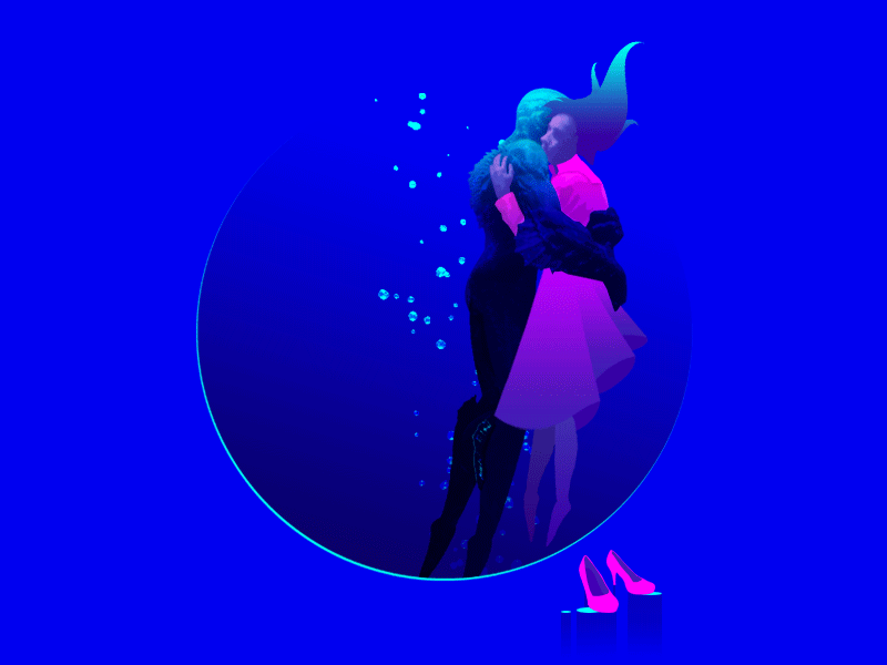The Shape of Water 💧 animation blue character clean couple gif girl graphic design illustration love merman minimal motion neon oscars photoshop romance romantic underwater water