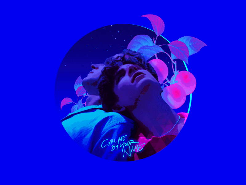 Call Me by Your Name 🍑 2d animation blue boy character clean design flat gay gif graphic design illustration lgbt motion neon oscars peach photoshop queer web