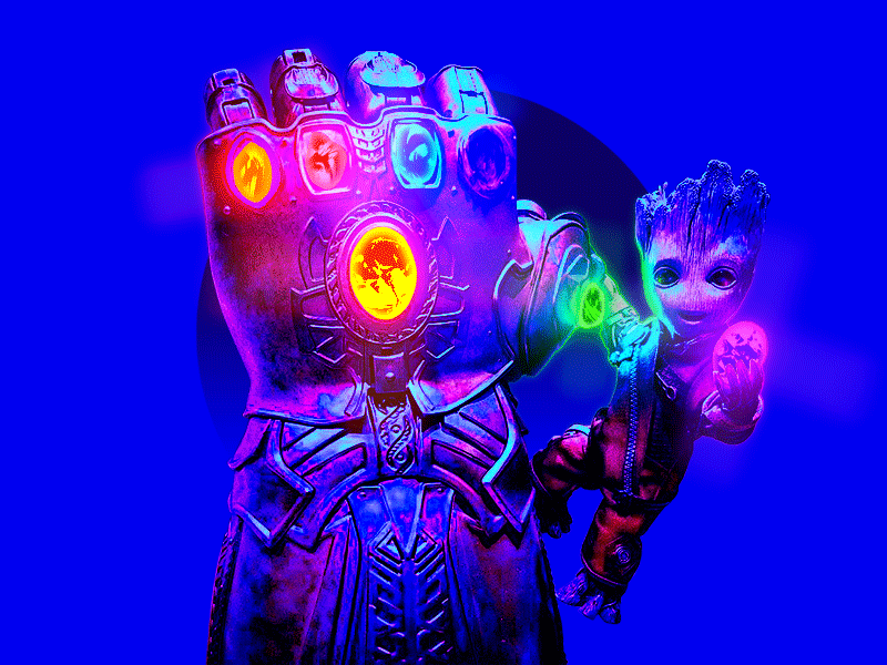 Avengers: Infinity War 💎ˎˊ˗ animation avengers blue endgame gauntlet gif graphic design groot illustration infinity war marvel minimal motion movie neon snap spiderman stones superhero thanos
