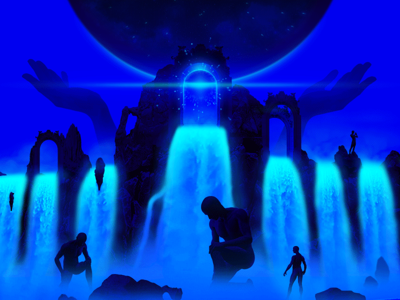 𝑻𝒉𝒆 𝑨𝒗𝒂𝒕𝒂𝒓𝒊𝒂𝒏 𝑪𝒂𝒕𝒂𝒓𝒂𝒄𝒕𝒔 🗿 animation atlantis blue dreamscape gif god legends motion mythical neon pray religious spiritual surreal surrealism temple titans water waterfall worship