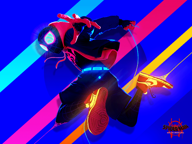 Miles Morales - Spider-Man: Into The SpiderVerse 🕷️ animation blue boy character cool energy fashion gif marvel motion neon pink sneakers sony spiderman spiderverse spidey sports superhero vans
