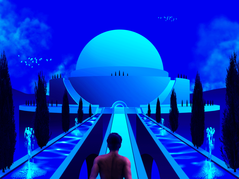 𝐻 𝐼 𝐷 𝐸 𝐴 𝑊 𝐴 𝑌 🛕 alone animation architecture beautiful dreamscape escape gif illustration motion outdoor paradise relax serene spiritual surreal temple tranquility wanderlust water zen