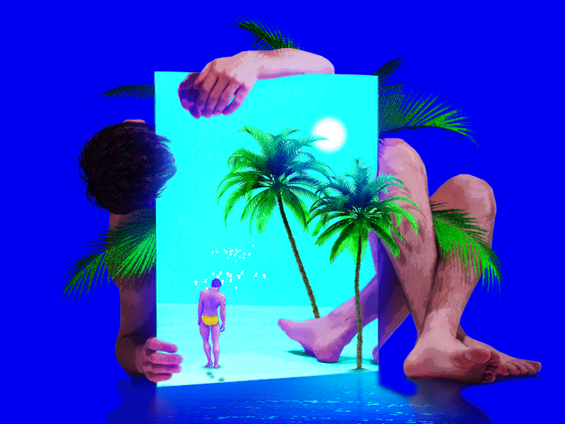 𝑃 𝐴 𝐿 𝑀 𝐴 𝑅 𝑌 🌴🤙🏼 aesthetics animation beach beautiful blue gay gif holiday lgbt minimal mood motion nature ocean plants queer relax summer travel vibes