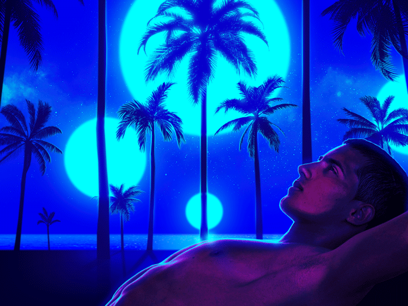 𝑻𝒉𝒆 𝑴𝒊𝒅𝒏𝒊𝒈𝒉𝒕 𝑩𝒆𝒂𝒄𝒉 🌒 aesthetics animation beach blue boy gay gif island mood moon motion nature neon ocean queer relax summer tropic vacation vibes