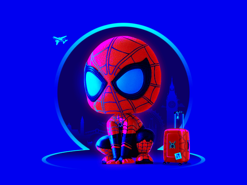 Spider-Man: Far From Home / Cosbaby Bobble-Head animation avengers character chibi children cute figure gif kawaii kids marvel minimal motion neon spiderman spidey superhero tom holland toy travel