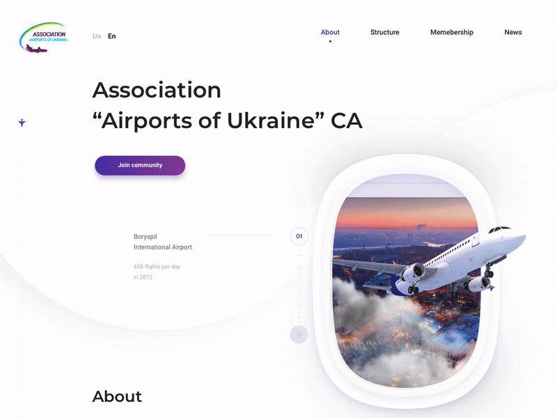 Association “Airports of Ukraine” aircraft airport animation avia clear design illustration ui webdesign website