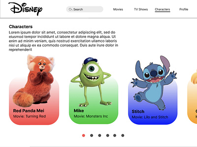 Disney Characters Web-Page adobexd branding design figma graphic design illustration logo ui uiui ux