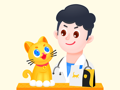 Pet doctor and his cat animation cartoon cat illustration pet doctor and his cat