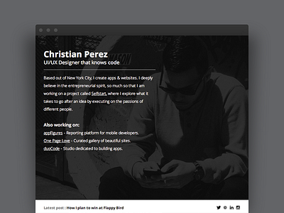 New homepage for Personal Site big black flat homepage image landing monochrome personal portfolio splash website white