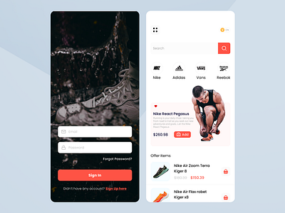 Sneakers store mobile app ui