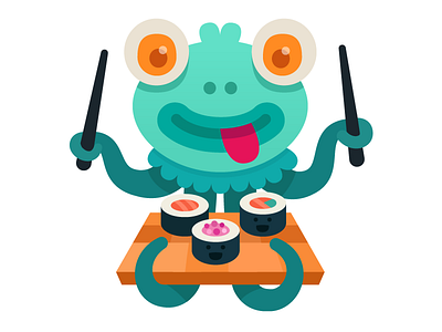 Sushi time! branding character design fish food green happy illustration monster monster club sushi vector