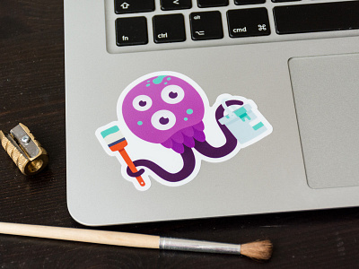 Monster laptop sticker character costom stickers illustration image jellyfish laptop mock up monster monster club ocean product purple