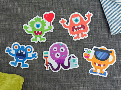 Monster sticker pack character colorful costom stickers illustration image jellyfish laptop mock up monster monster club product stickers