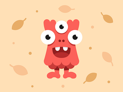 Red little monster art autumn character design flying happy illustration leafs monster red vector