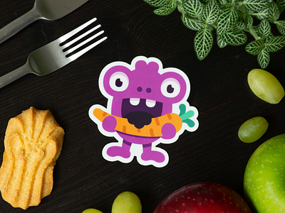 Hungry monster brand carrot character custom design food monster monster club sticker stickers stickerset webshop