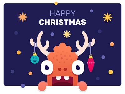 Happy christmas monster art branding character christmas design illustration monster monster club reindeer smile stars vector