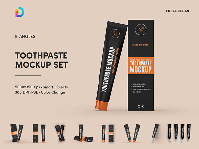 Toothpaste Tube With Box Mockup Set beauty branding branding mockup cardboard box cosmetic dentist design face mask logo medical packaging mockup packaging mockup paste plastic box plastic container plastic tube product box realistic mockup toothpaste tube tube box