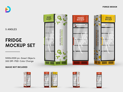 Glass Door Fridge Mockup Set beverage mockup branding cooler design freezer fridge logo merchandising mockup product branding refrigerator