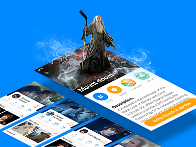 Funner. Activity and profile screens app app design design app event screen frodo gandalf icons ios lord of the rings profile ui ux