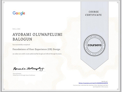 Foundation of UX certificate -Google ui