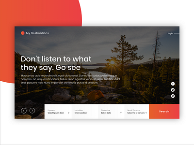 Website banner slider with search Design Concept beautiful carousel clean concept explore gradient latest minimal modern nature orange red search bar slider travel trends typogaphy ui ui ux website white