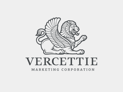 Vercettie corporation lettering lion logo logotype marketing