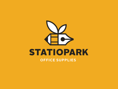 Statiopark bee logo logotype office park pen pencil stationery