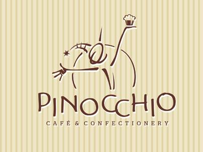 Pinocchio branding cafe confectionery identity logo pinocchio