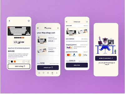 product | cart | check out | success - screens🔥 app design ecommerce shopapp ui uidesign uiux ux uxdesign