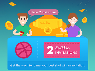 2 Dribbble Invitations basketball card dribbble giveaway illustration invitation invite invites isometric tweet violet