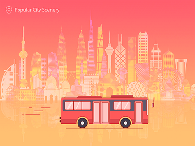 Popular City Scenery beijing building bus city design hong kong illustration popular poster scence shanghai ui water