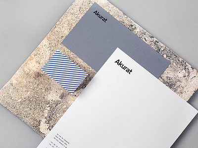 Stationary design for Akurat blue brand clean grey identity inspiration minimal monotype stationary stripes typography