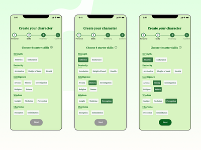 Character creation screen app case study design larp ui ux