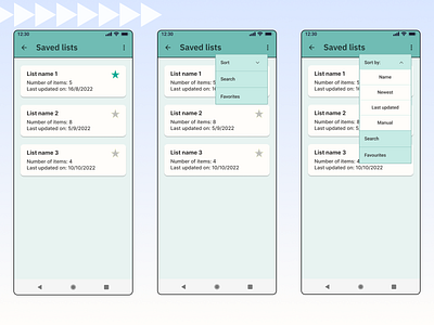 Saved lists screen app case study design ui ux