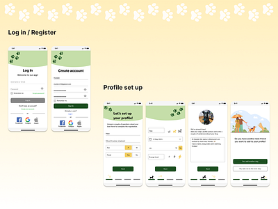 Login and register screen / Profile set up screens app case study design ui ux