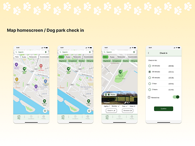 Map home screen / Dog park check in app case study design ui ux