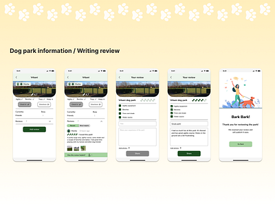 Dog park information / Writing review screens app case study design ui ux