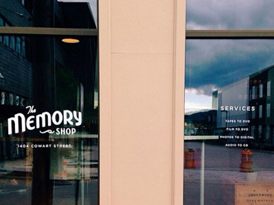 The Memory Shop brand chattanooga lettering logo window vinyl