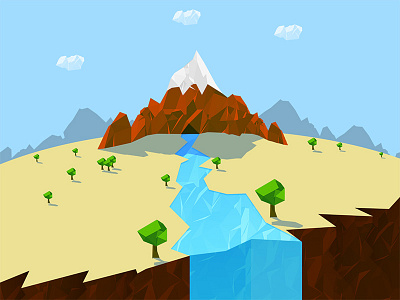 Low Poly Scene blue brown green low poly scene