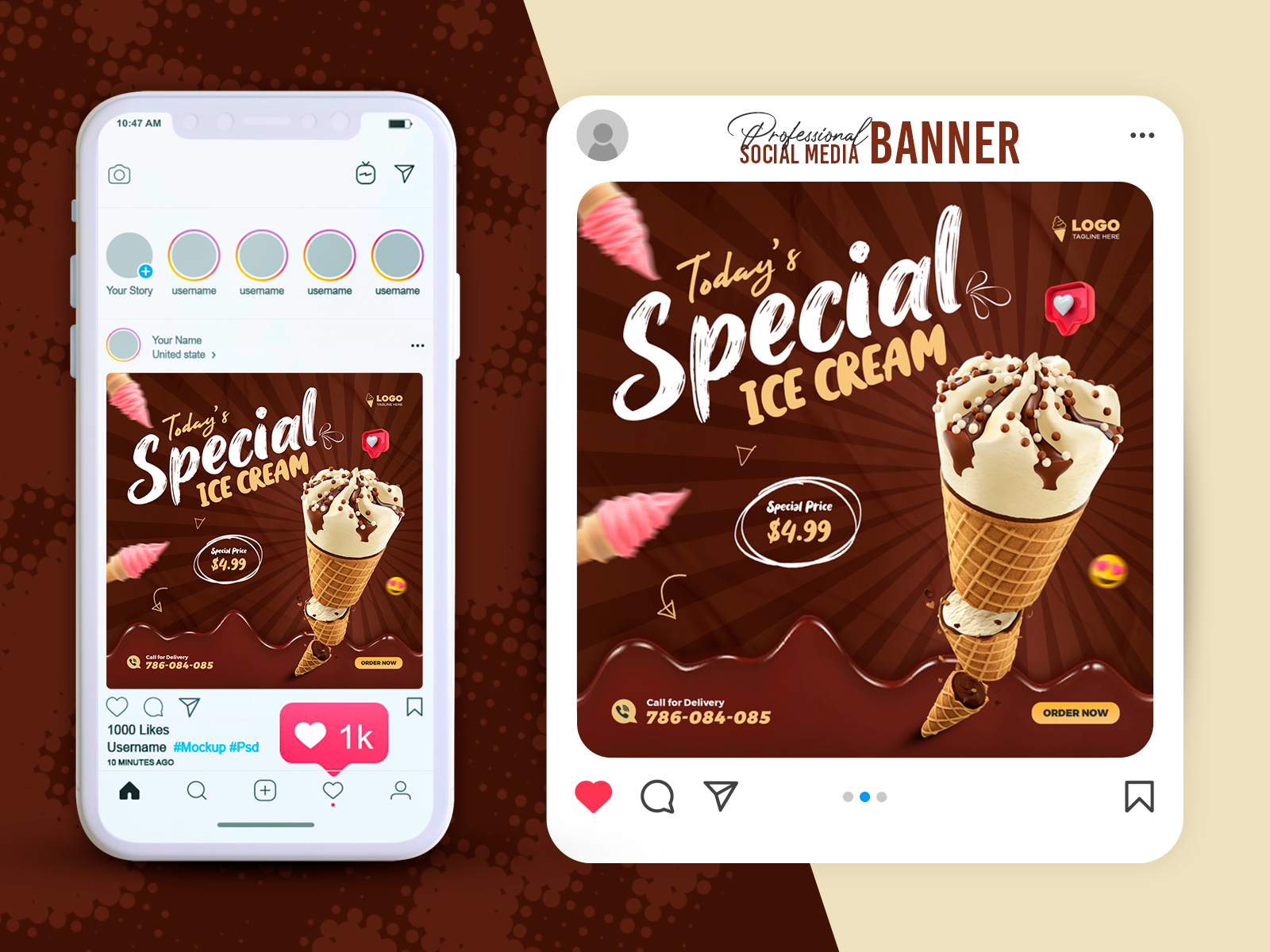 Ice Cream Social Media Post Design Template by Bappy Hassan on Dribbble