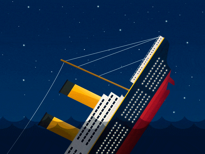 Titanic animation cruise illustration night ocean shipwreck titanic
