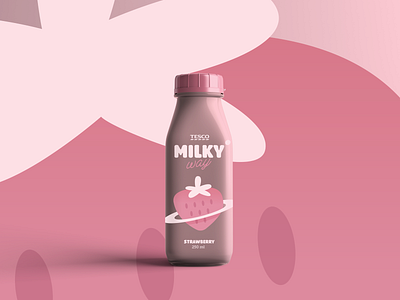 Strawberry milkshake bottle brand design branding galaxy illustration packagedesign packaging packaging design space strawberry