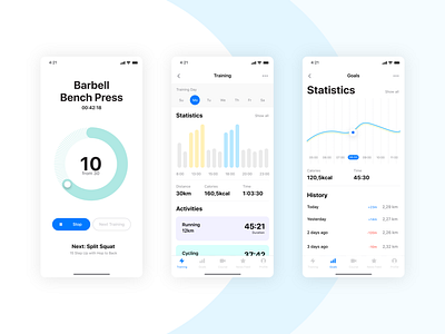 Fitness app activities exercise fitness graphs ios mobile timeline training ui ux