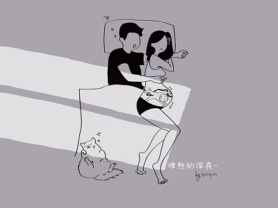 Difficult night black and white cat illustration pregnancy