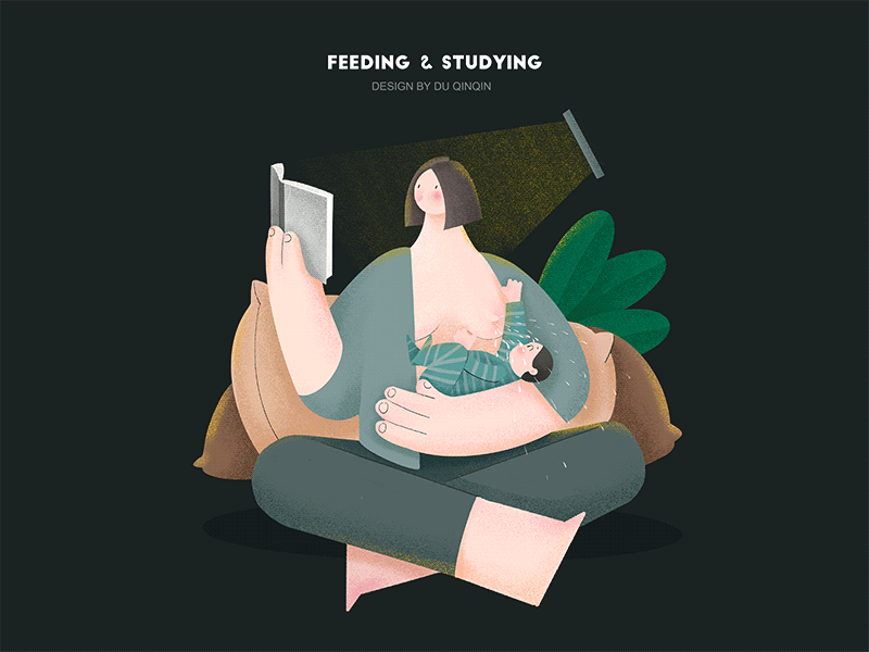 feeding and studying baby mother ui 人 喂养 插图 设计