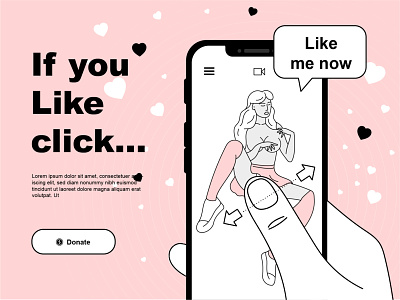 Joke sketch about love with mobile apps click design funy girl heart icon illustraion infographic joke motivation phone push sex sexy touch ui woman