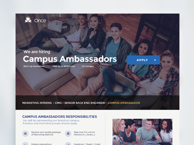 We are hiring Campus Ambassadors - NYC ambassadors campus home job landing once ui ux